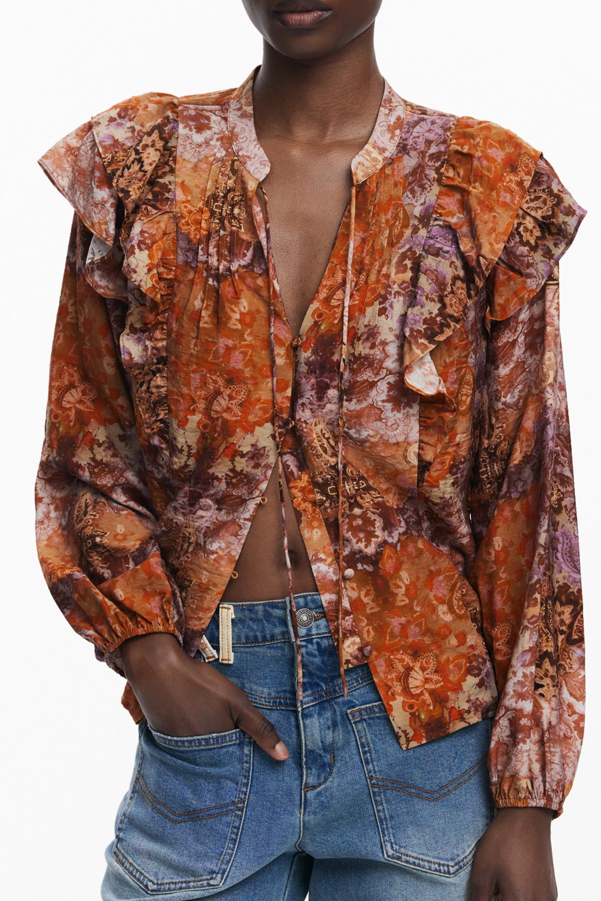 DESIGUAL WOMEN'S LONG-SLEEVED SHIRT ORANGE