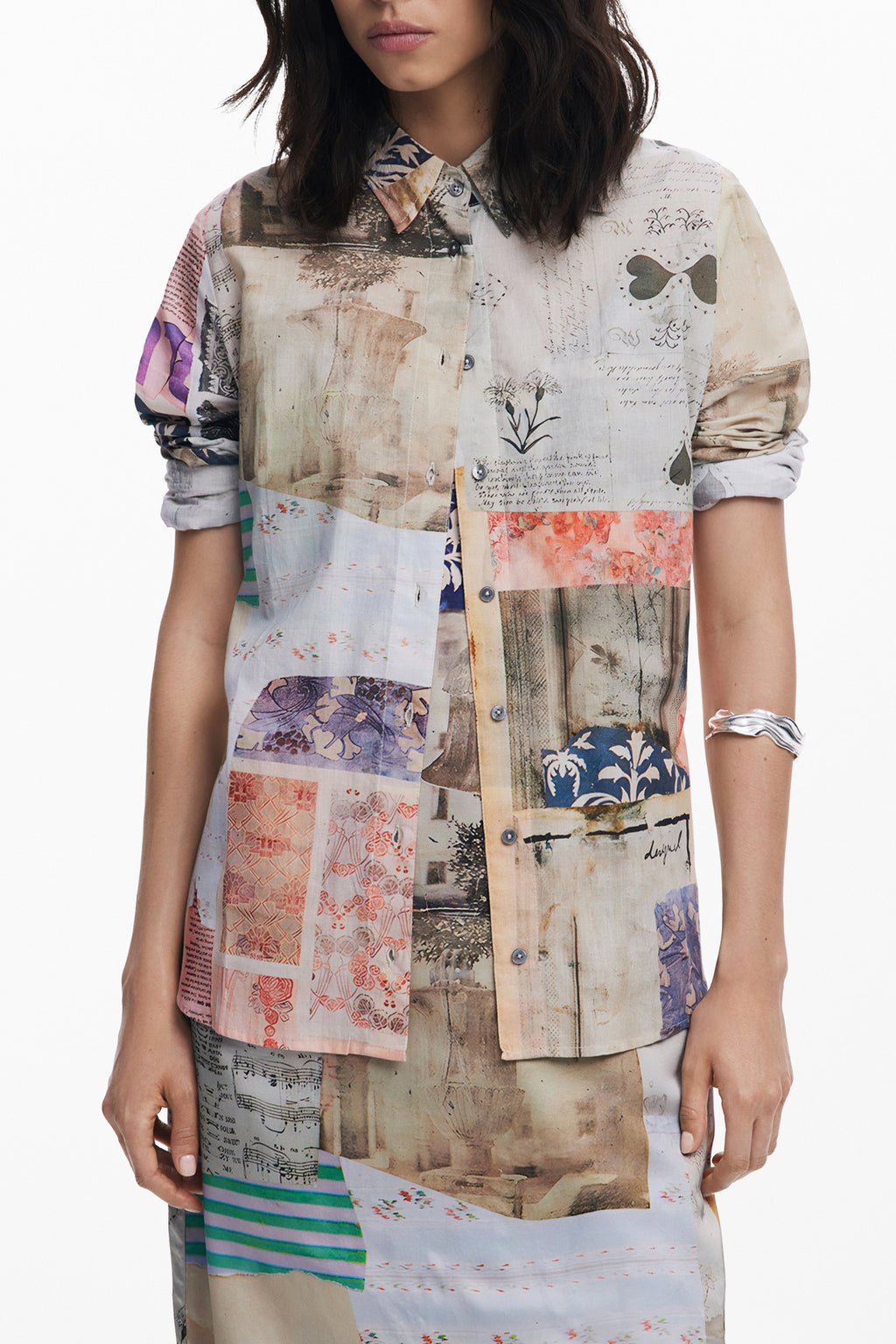 DESIGUAL WOMEN'S LONG-SLEEVED SHIRT BEIGE