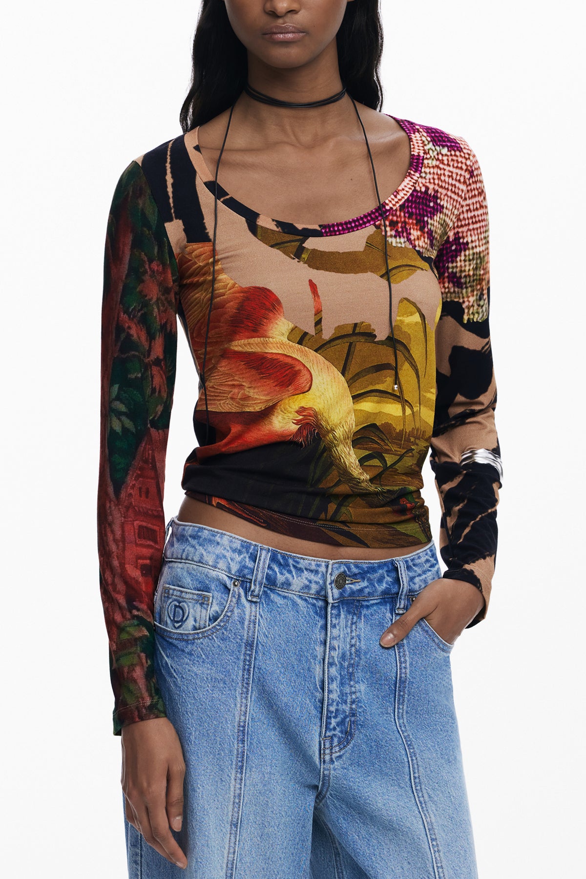 DESIGUAL WOMEN'S LONG-SLEEVED T-SHIRT BROWN