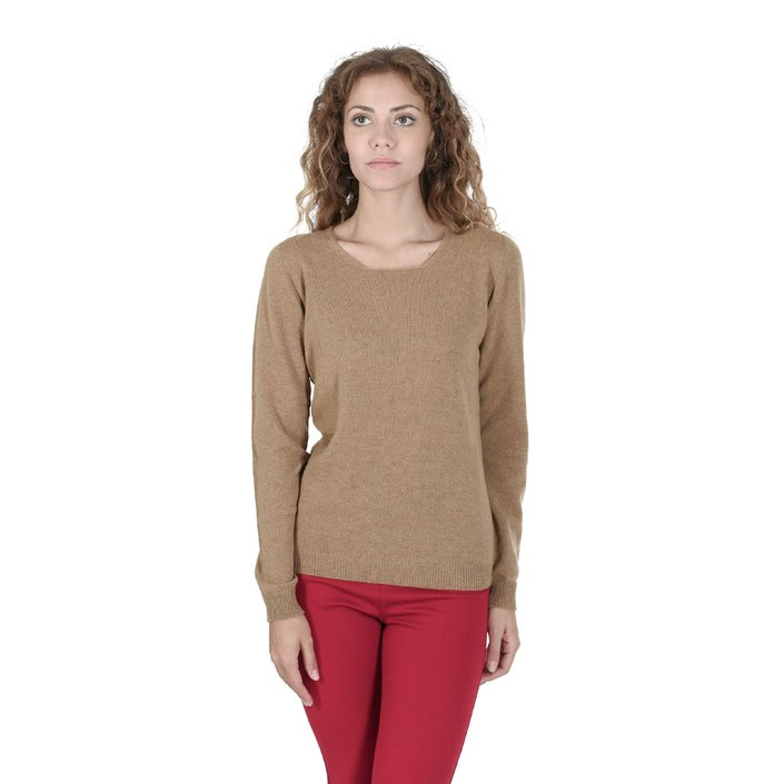 Crown of Edinburgh Cashmere - Crown of Edinburgh Cashmere Womens Square Neck Sweater COE 0024 BISCUIT