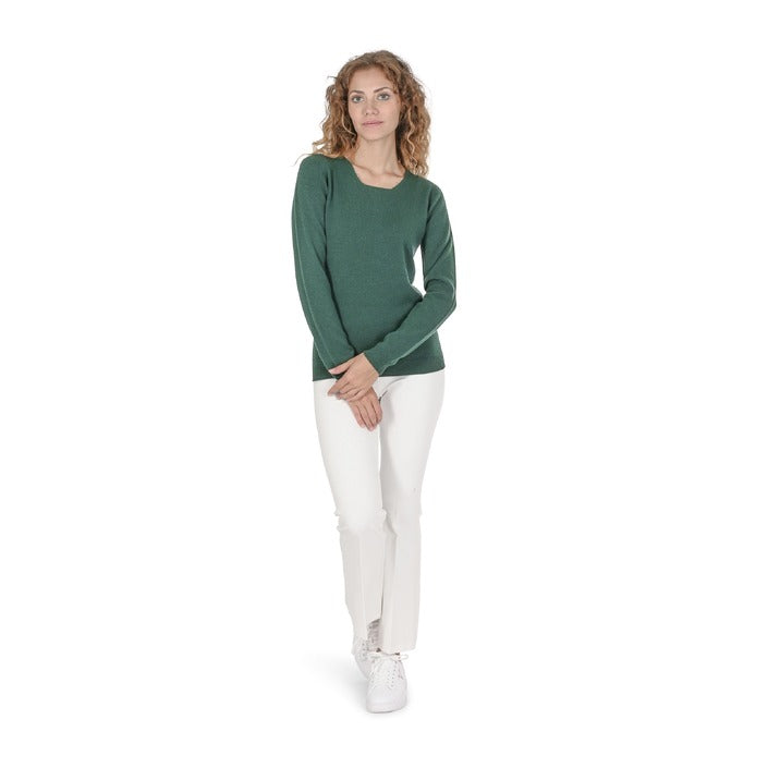 Crown of Edinburgh Cashmere - Crown of Edinburgh Cashmere Womens Square Neck Sweater COE 0024 BOTTLE GREEN