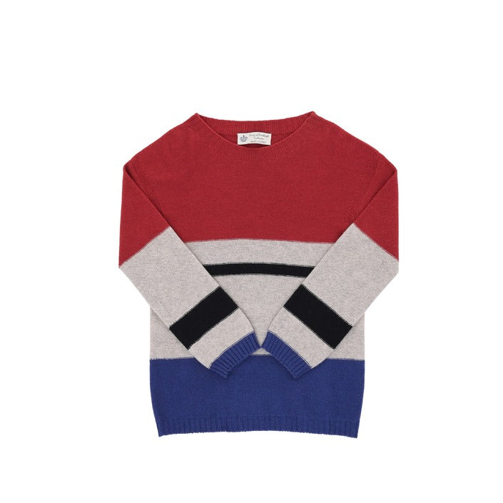 Crown of Edinburgh Cashmere - Crown of Edinburgh Cashmere Womens Boat Neck Sweater COE 0017 RED/GREY/BLUE