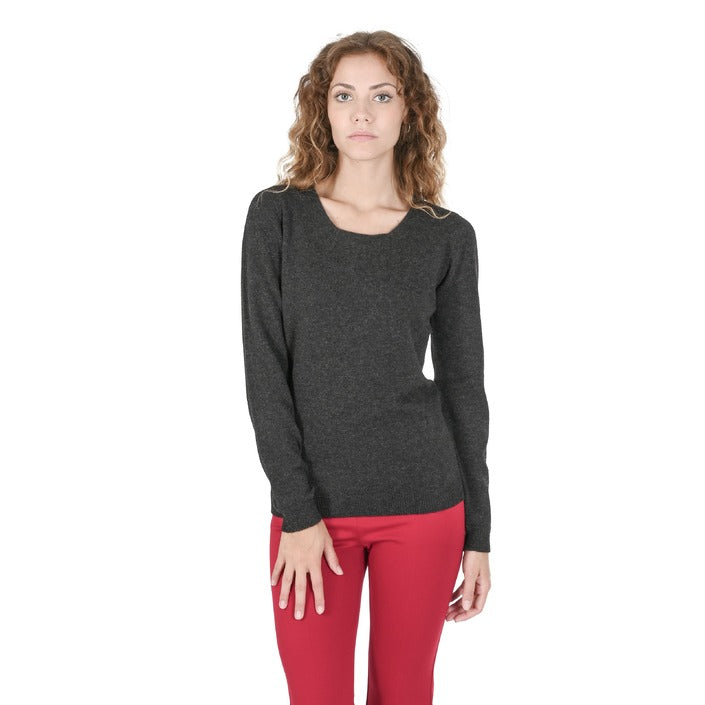 Crown of Edinburgh Cashmere - Crown of Edinburgh Cashmere Womens Square Neck Sweater COE 0024 IRON  GREY
