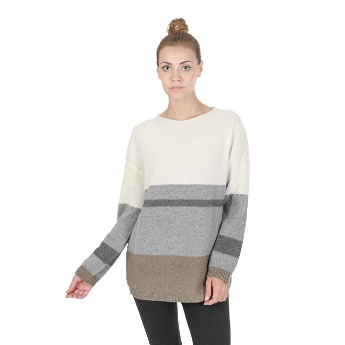 Crown of Edinburgh Cashmere - Crown of Edinburgh Cashmere Womens Boat Neck Sweater COE 0017 GREY/CREAM/ TAUPE