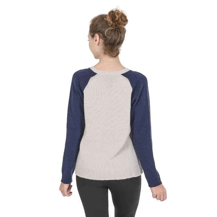 Crown of Edinburgh Cashmere - Crown of Edinburgh Cashmere Womens Round Neck Sweater COE 0016 CREAM/BLUE