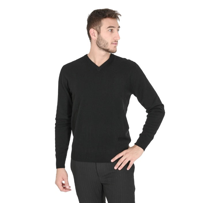 Crown of Edinburgh Cashmere - Crown of Edinburgh Cashmere Mens V Neck Sweater COE 0012 BLACK