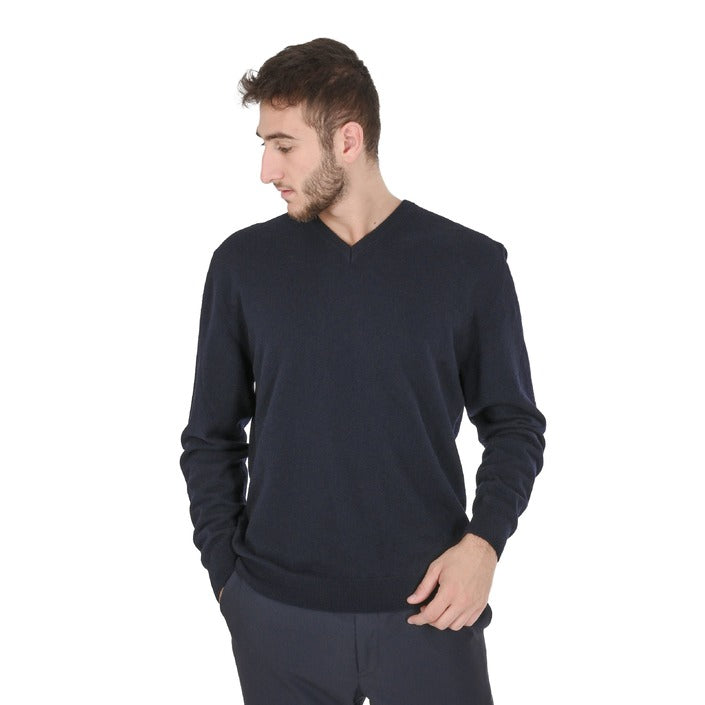 Crown of Edinburgh Cashmere - Crown of Edinburgh Cashmere Mens V Neck Sweater COE 0012 NAVY BLUE