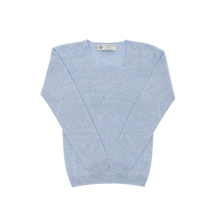 Crown of Edinburgh Cashmere - Crown of Edinburgh Cashmere Womens Square Neck Sweater COE 0024 LIGHT BLUE