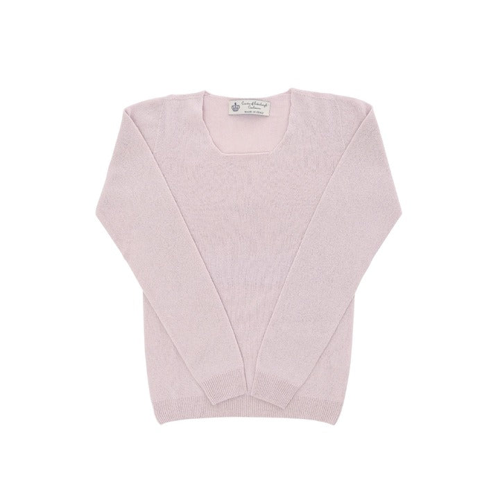 Crown of Edinburgh Cashmere - Crown of Edinburgh Cashmere Womens Square Neck Sweater COE 0024 PINK