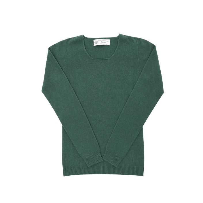 Crown of Edinburgh Cashmere - Crown of Edinburgh Cashmere Womens Square Neck Sweater COE 0024 BOTTLE GREEN
