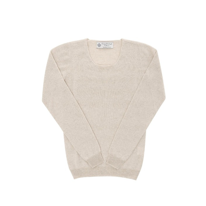 Crown of Edinburgh Cashmere - Crown of Edinburgh Cashmere Womens Square Neck Sweater COE 0024 LINEN