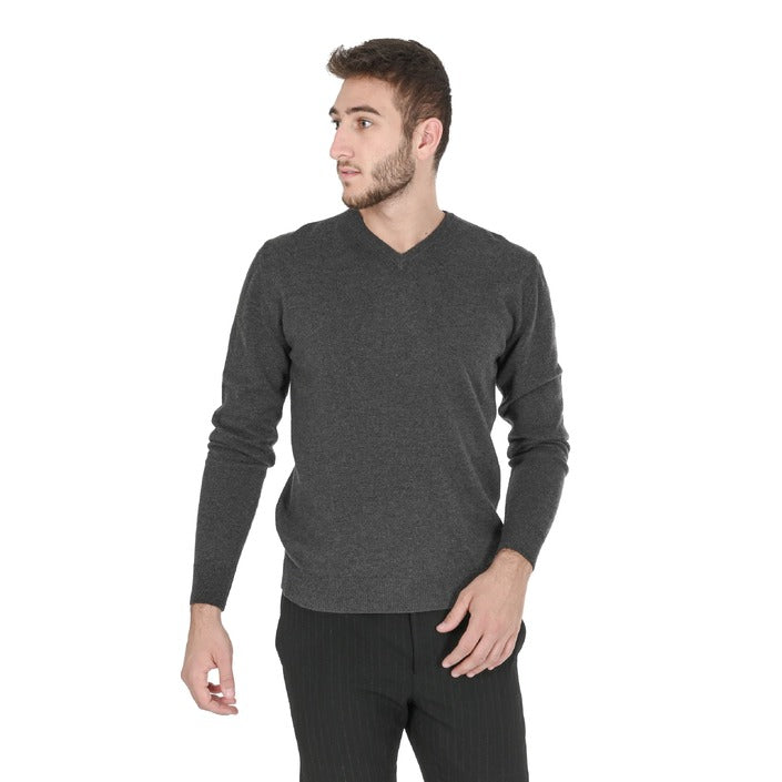 Crown of Edinburgh Cashmere - Crown of Edinburgh Cashmere Mens V Neck Sweater COE 0012 DARK GREY