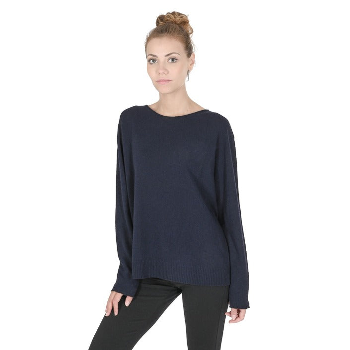 Crown of Edinburgh Cashmere - Crown of Edinburgh Cashmere Womens Oversize Boat Neck Sweater COE 008 NAVY BLUE