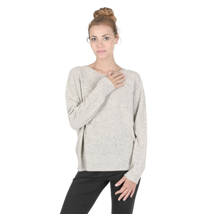 Crown of Edinburgh Cashmere - Crown of Edinburgh Cashmere Womens Oversize Boat Neck Sweater COE 008 GREY MELANGE
