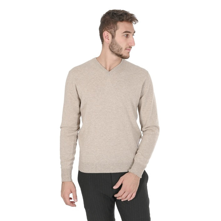 Crown of Edinburgh Cashmere - Crown of Edinburgh Cashmere Mens V Neck Sweater COE 0012 BEIGE