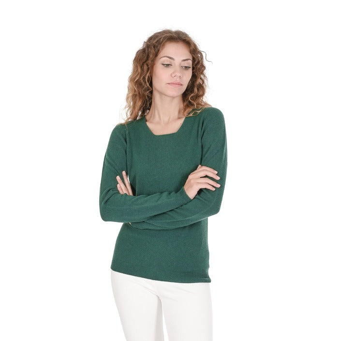 Crown of Edinburgh Cashmere - Crown of Edinburgh Cashmere Womens Square Neck Sweater COE 0024 BOTTLE GREEN