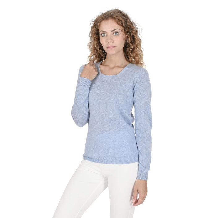 Crown of Edinburgh Cashmere - Crown of Edinburgh Cashmere Womens Square Neck Sweater COE 0024 LIGHT BLUE