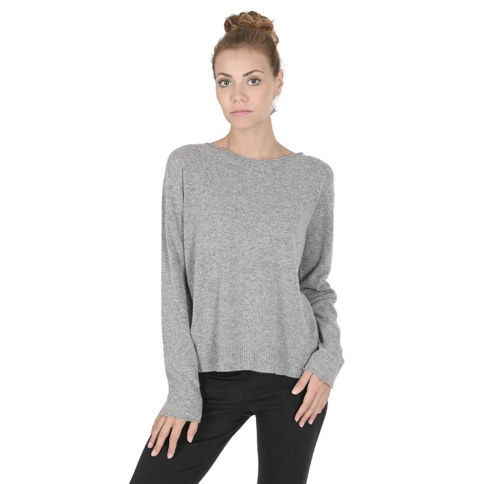 Crown of Edinburgh Cashmere - Crown of Edinburgh Cashmere Womens Oversize Boat Neck Sweater COE 008 PEWTER GREY